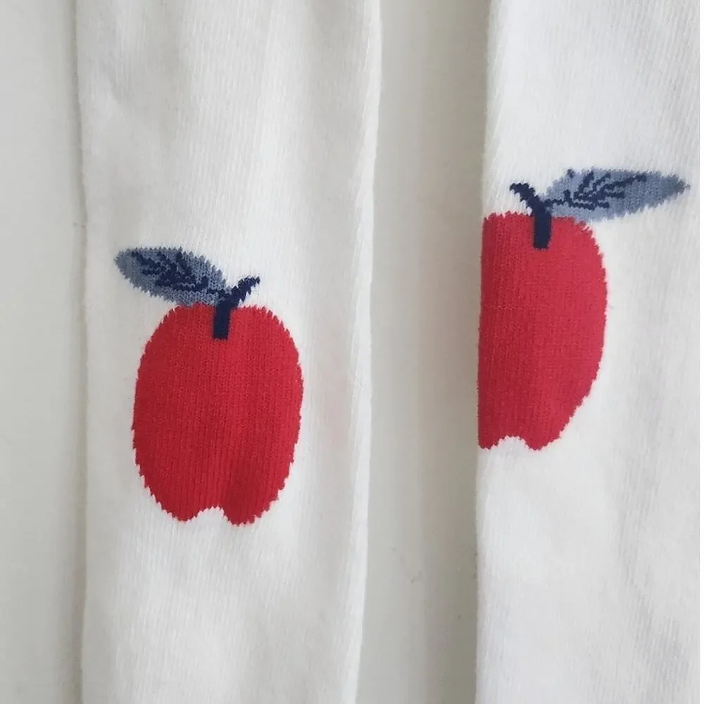 3T White Tights with Red Apple Design
